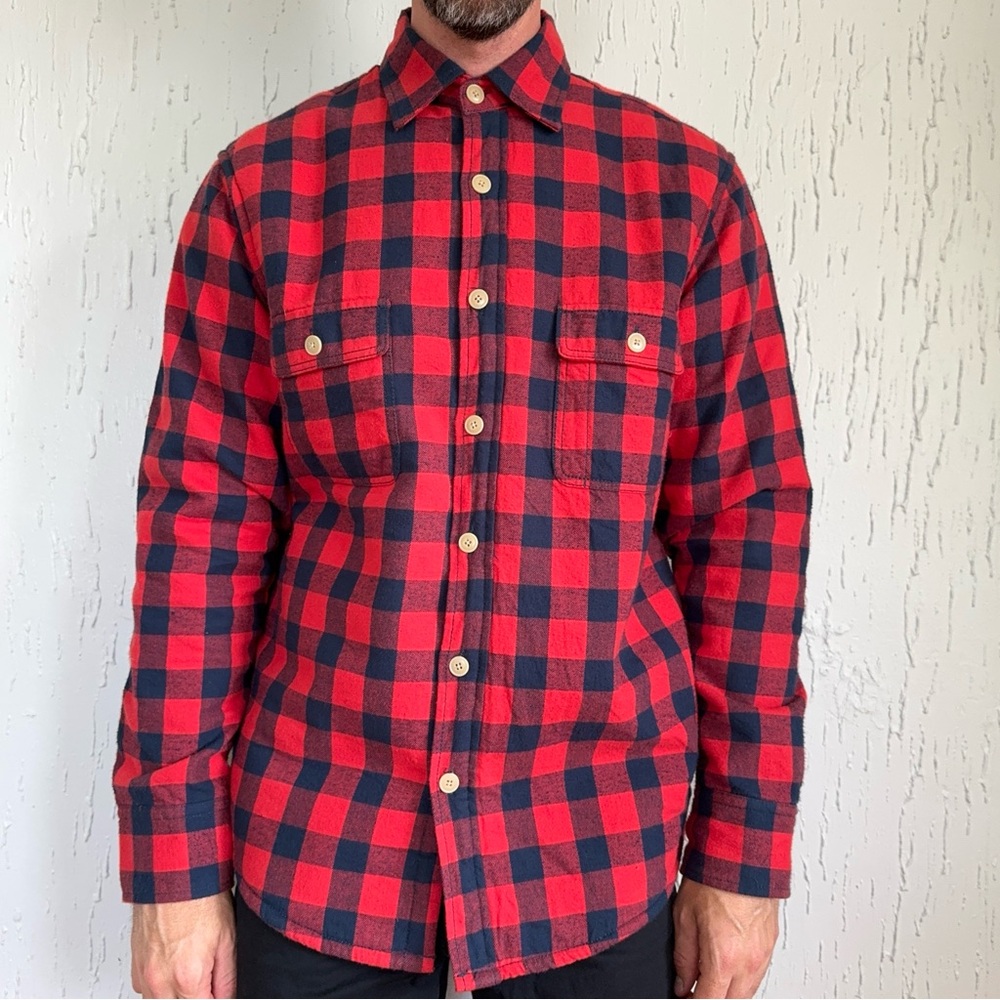 J. Crew Factory Men’s Sherpa Lined Buffalo Plaid Flannel Small Red/Black